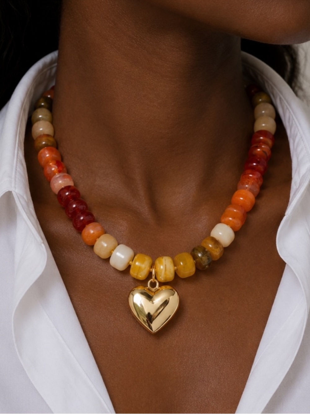 New! Coastal Sunset Chunky Beaded Gold Heart Dopamine Necklace NWOT 4022